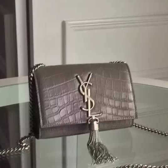 Replica Saint Laurent Small Monogram Tassel Satchel In Grey Crocodile Leather Handbags